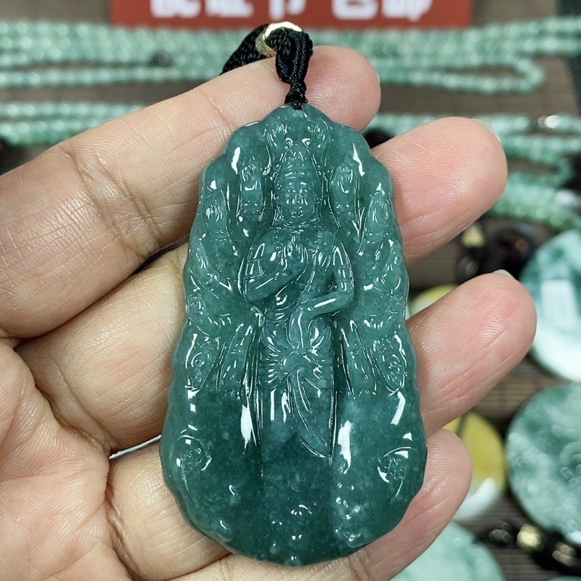 【闪购商品】翡翠颈饰未镶嵌玉吊坠翡翠玉双面鼠守护神千手观音