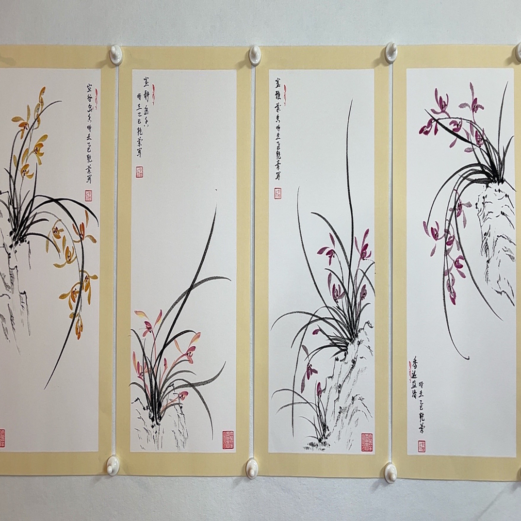 精美墨兰中国风竖幅装饰挂画33*66