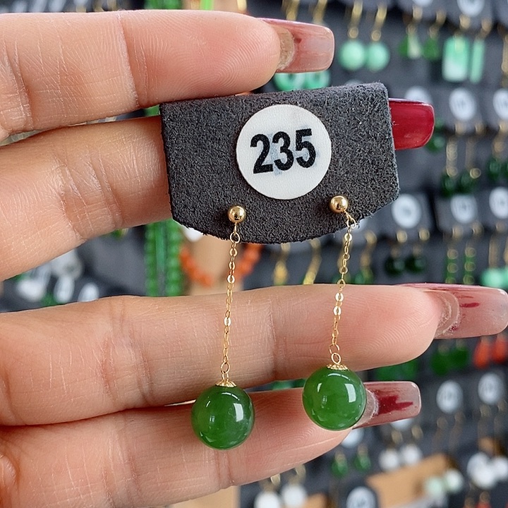 和田玉耳饰18K金镶嵌