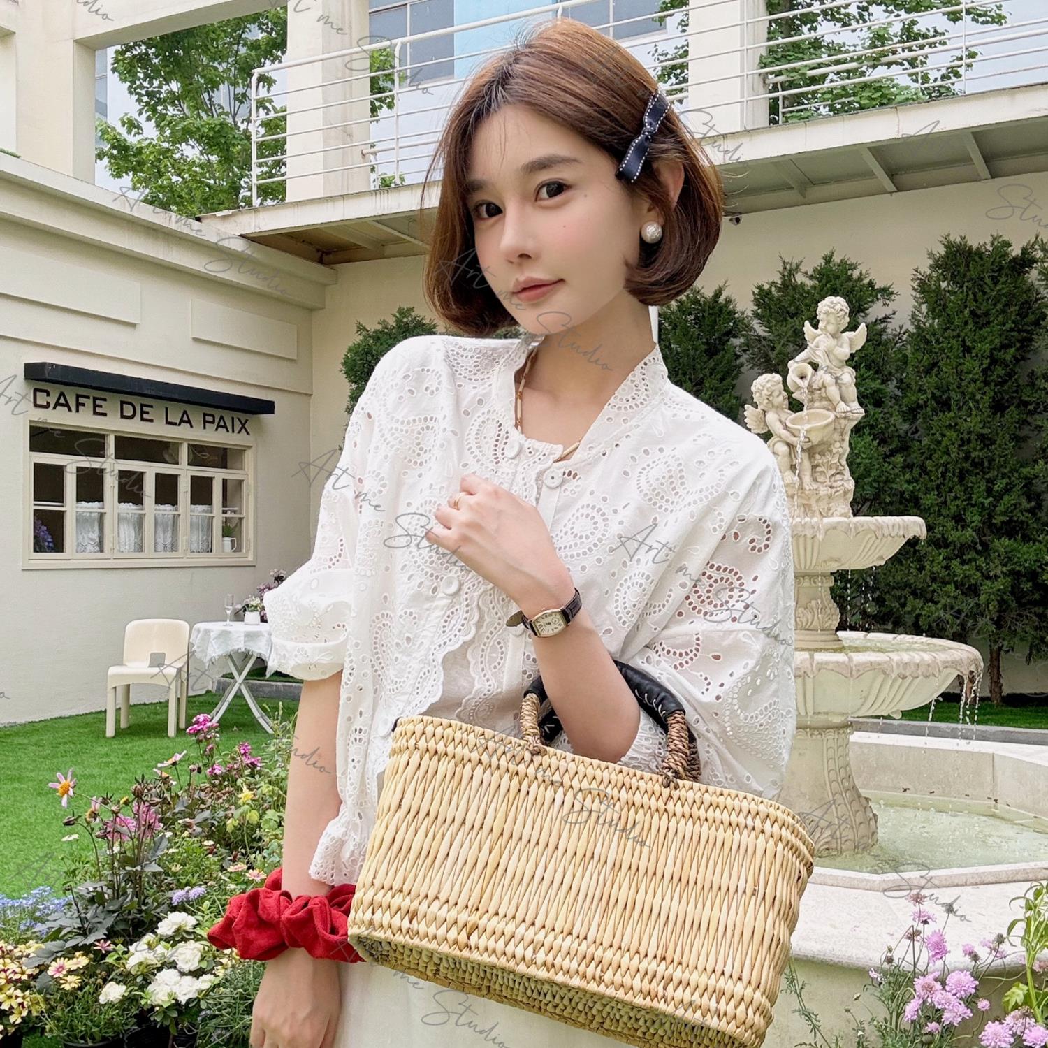 100棉南法阳光设计感小众柔美百搭蕾丝镂空刺绣外搭外套w1511l2