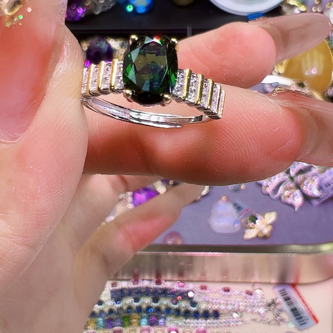 碧玺戒指银S925镶嵌碧玺