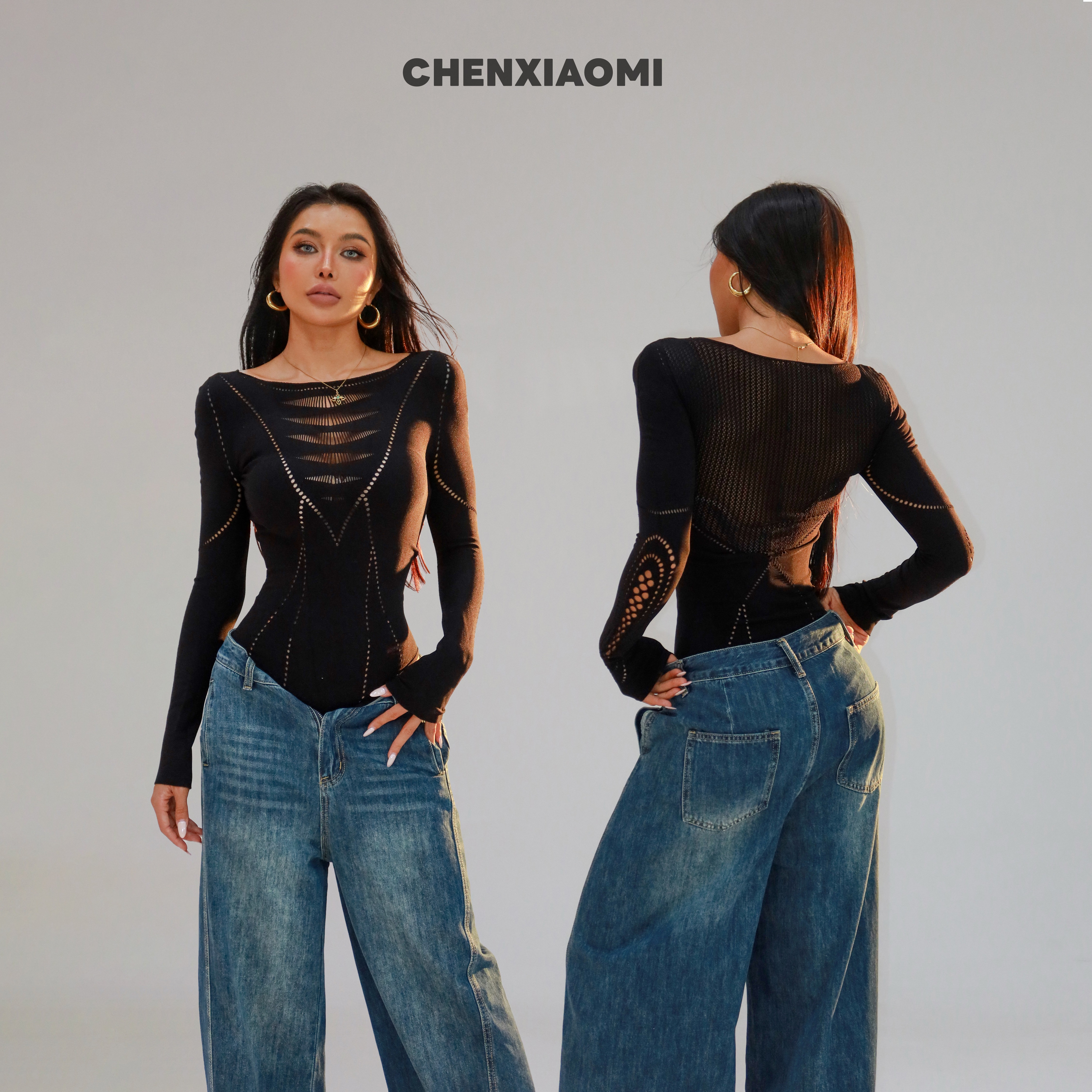 【蜜蜜家】梦伴 欧美辣妹显瘦修身设计师百搭镂空连体衣 WD/02582