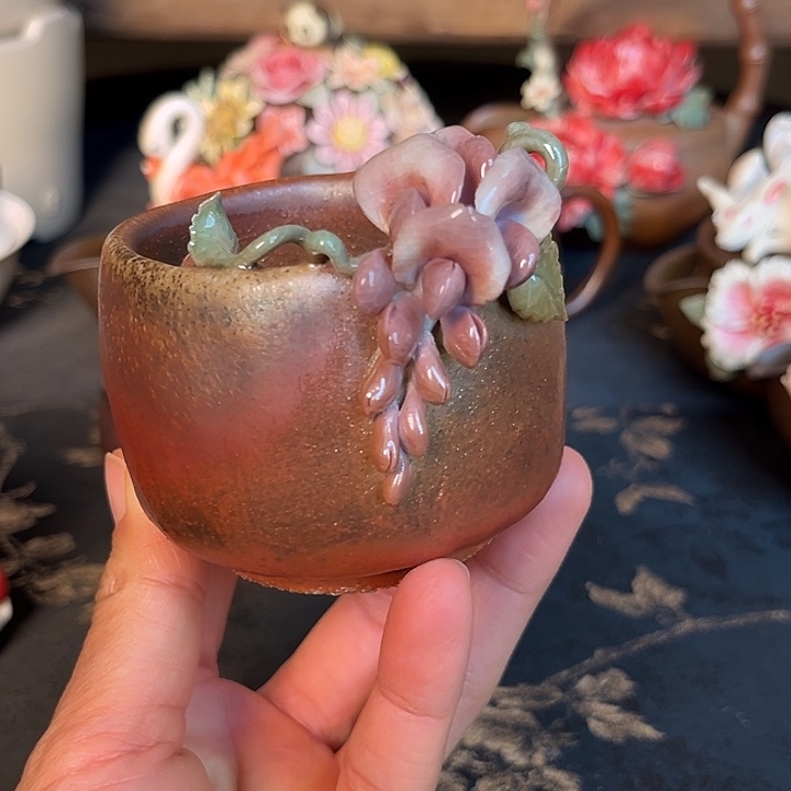 千玺造物柴烧紫藤茶杯