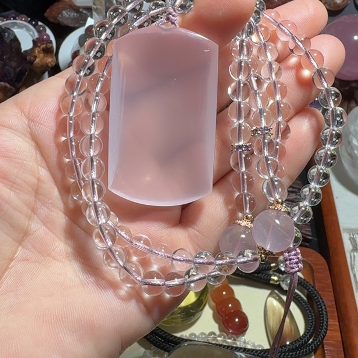 未镶嵌珠宝半成品水晶粉水晶无事牌