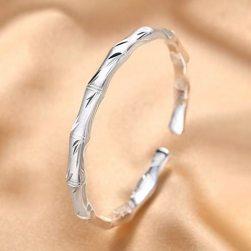 足银9999轻奢大气 竹节磨砂开口手镯 货号029