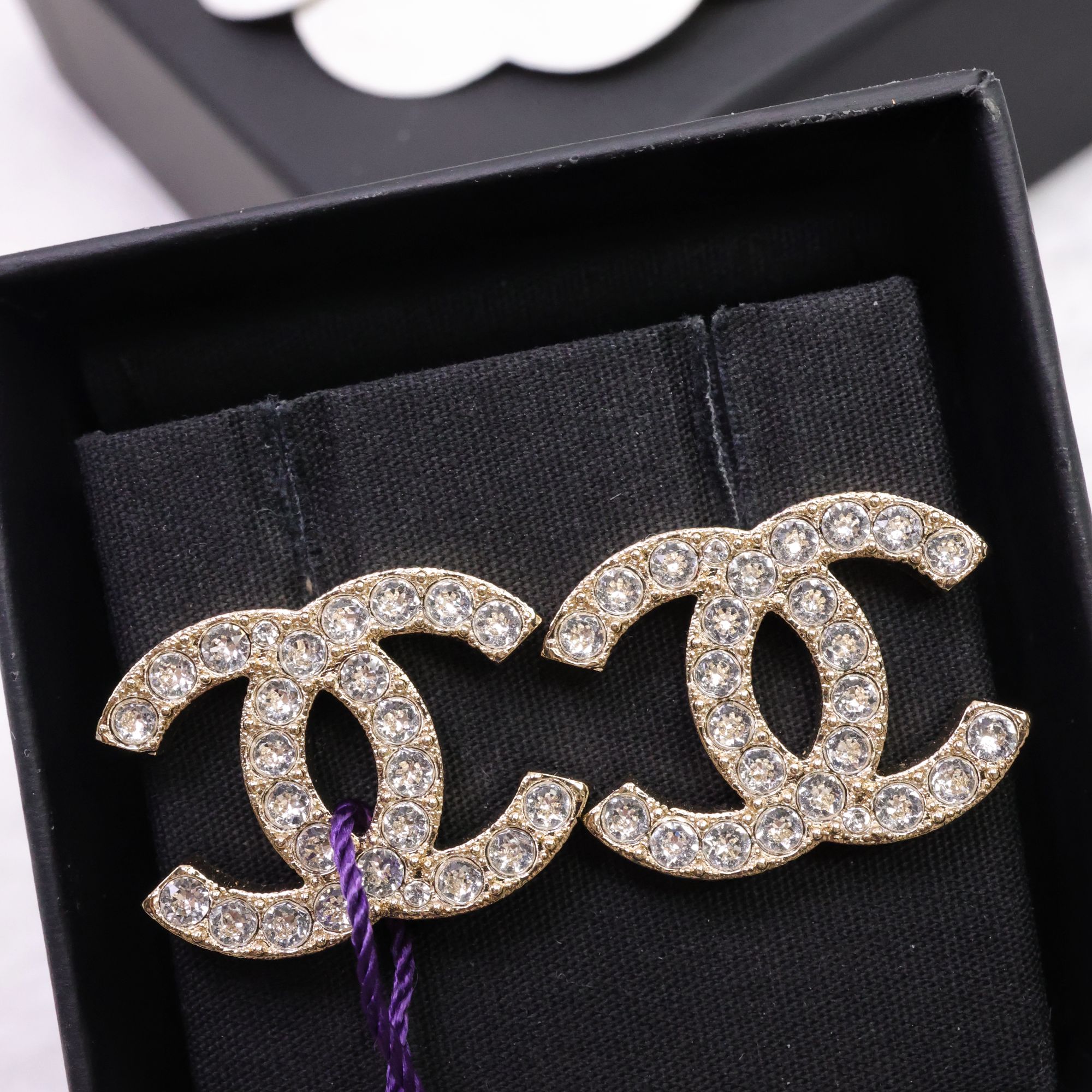 全新未使用 Chanel/香奈儿 24k金色满钻大号双C耳钉 06056