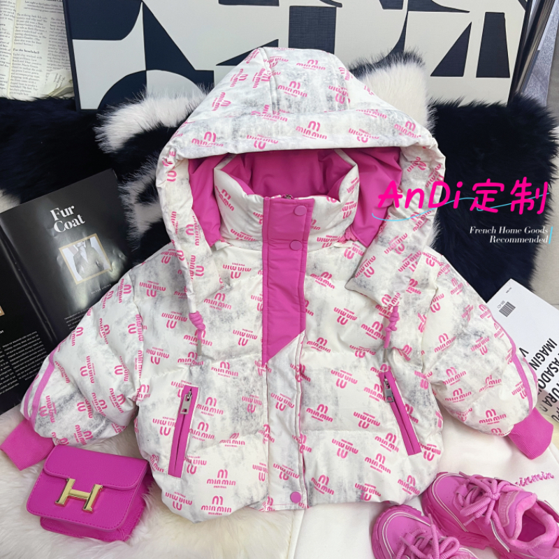 〖ANDI〗订制冬款女童中大童字母满印做旧复古风连帽羽绒服2897