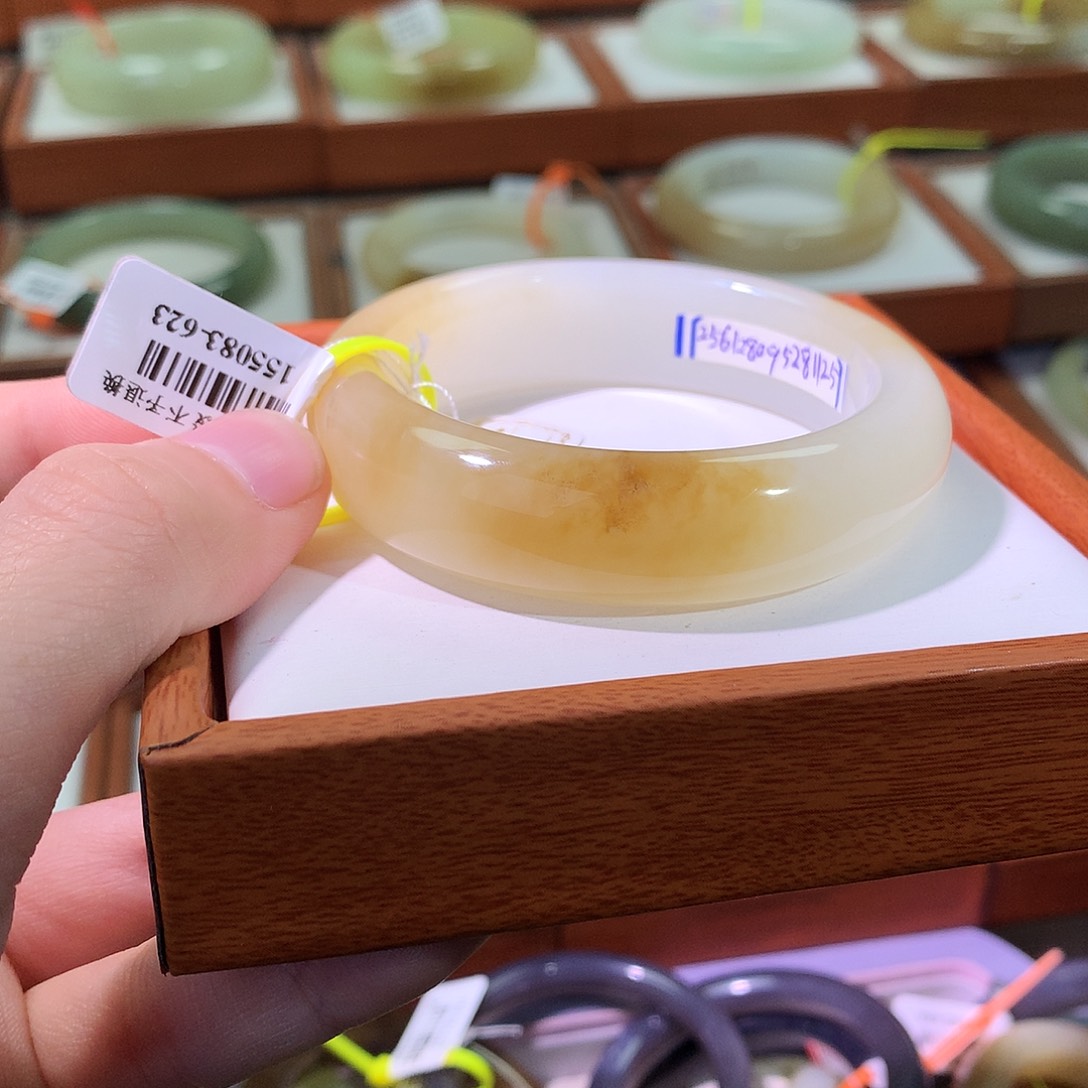 和田玉未镶嵌手镯11 糖白 小宽版52 超好