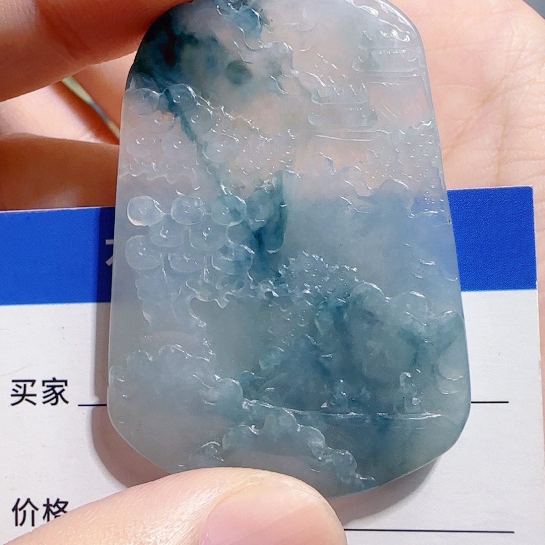 翡翠未镶嵌颈饰山水牌