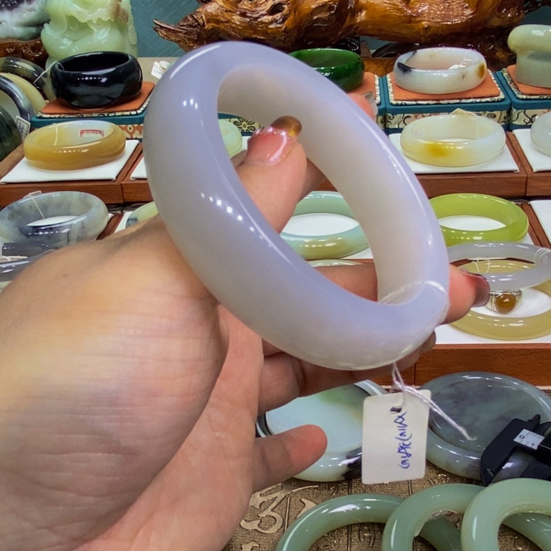 和田玉冰紫白57未镶嵌