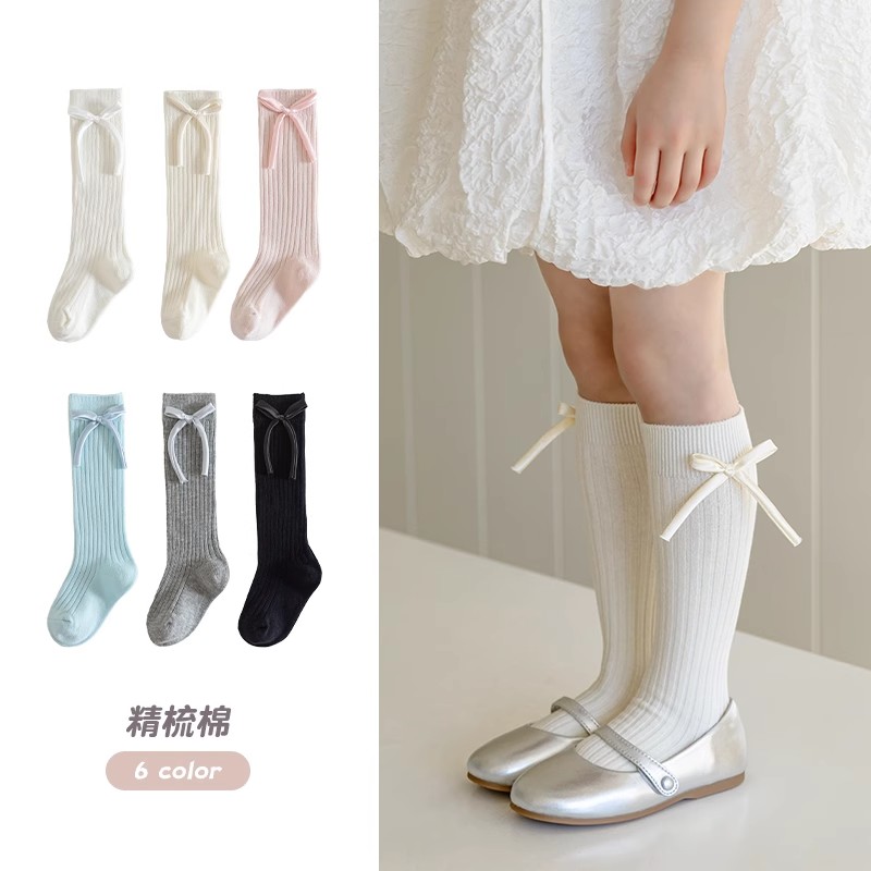 女童长筒袜春秋款女孩韩版ins芭蕾风蝴蝶结小腿袜儿童春季公主袜