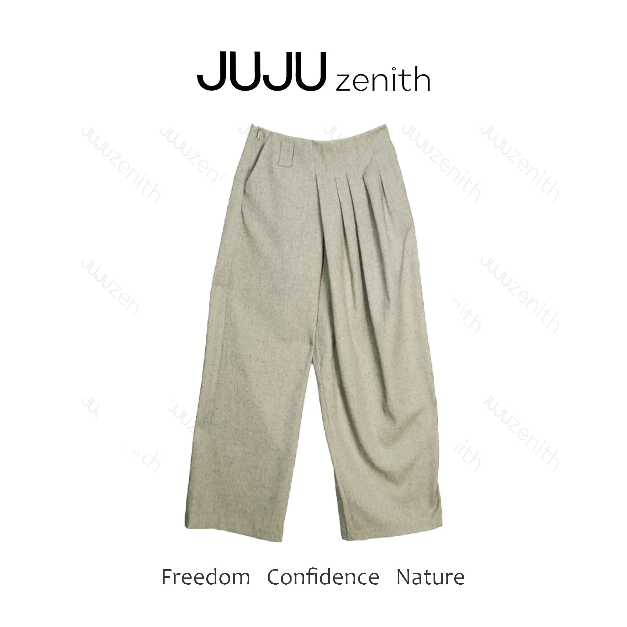 JUJU·钢琴键休闲直筒裤女单边百褶款式舒适百搭潮流直筒裤