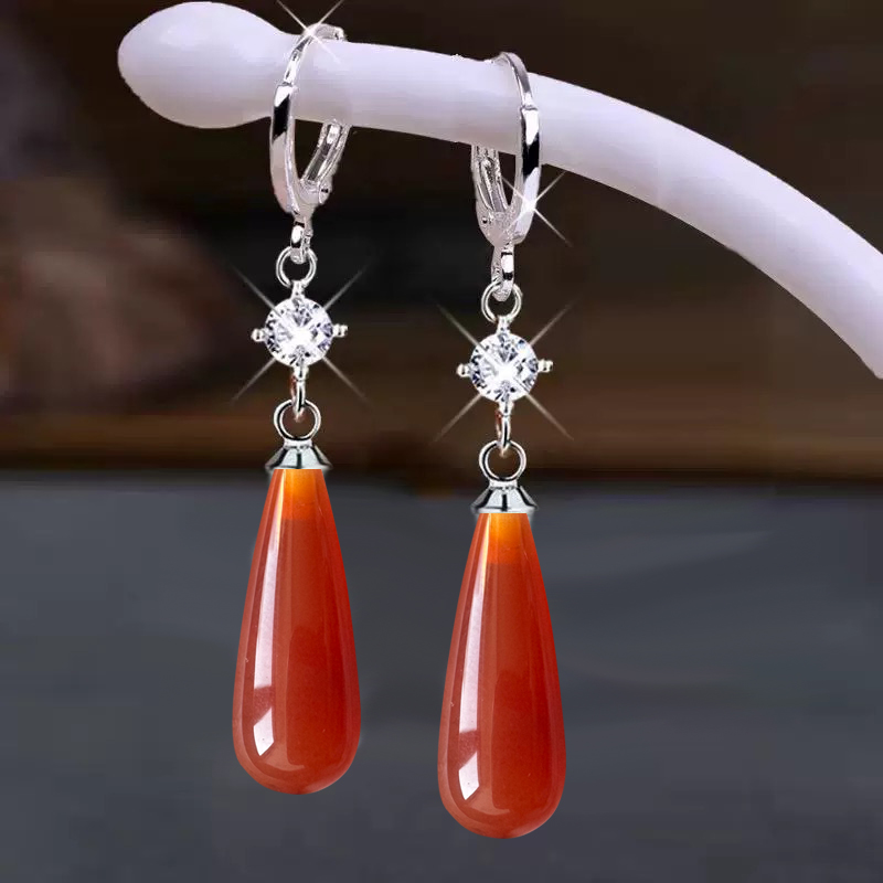 专柜爆款s925纯银天然玛瑙耳环女气质百搭长款显瘦耳坠高级感耳饰