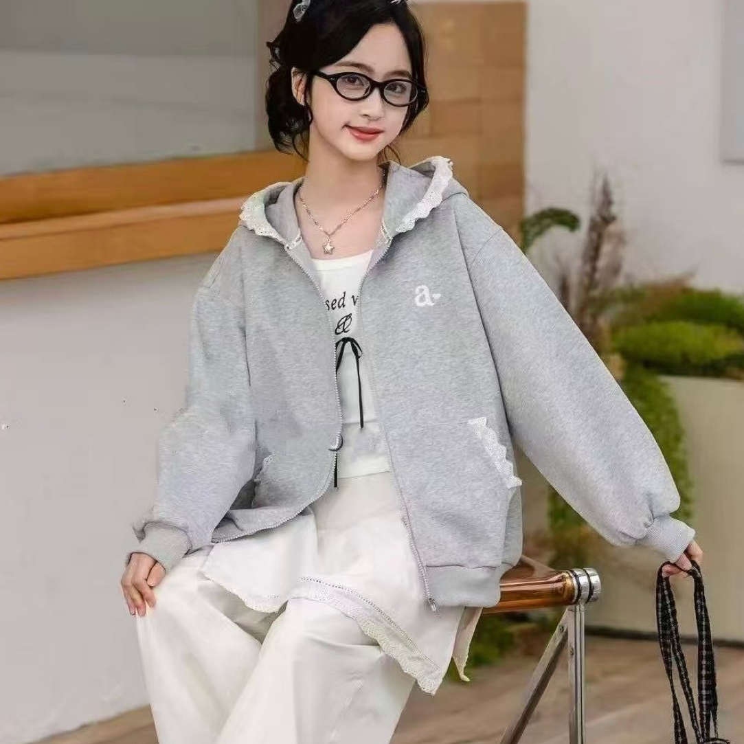 8803#大童女春秋拉链字母常规休闲风卫衣百搭外套美式可爱风