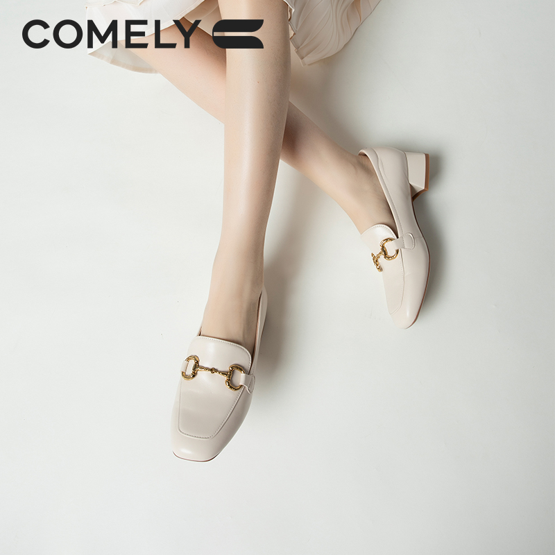 【康莉COMELY】KYQ3A090乐福鞋女真皮粗跟中跟英伦风舒适通勤单鞋