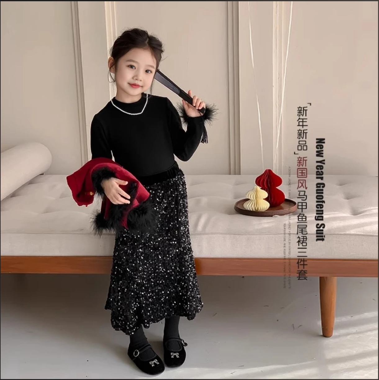 女童拜年服2024新款冬装新中式红色新年衣服公主裙套装儿童拜年服