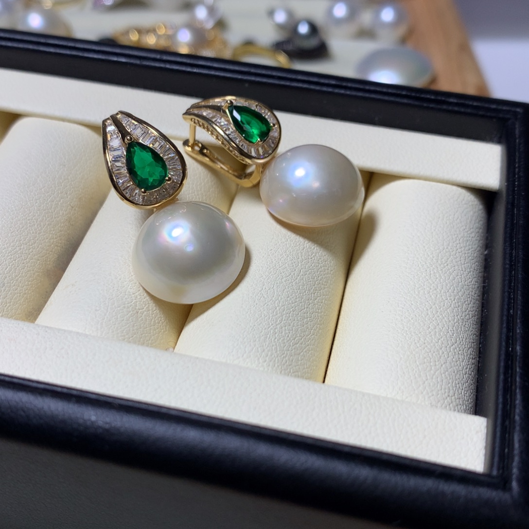 耳饰银S925镶嵌拼合珍珠（马贝珠）