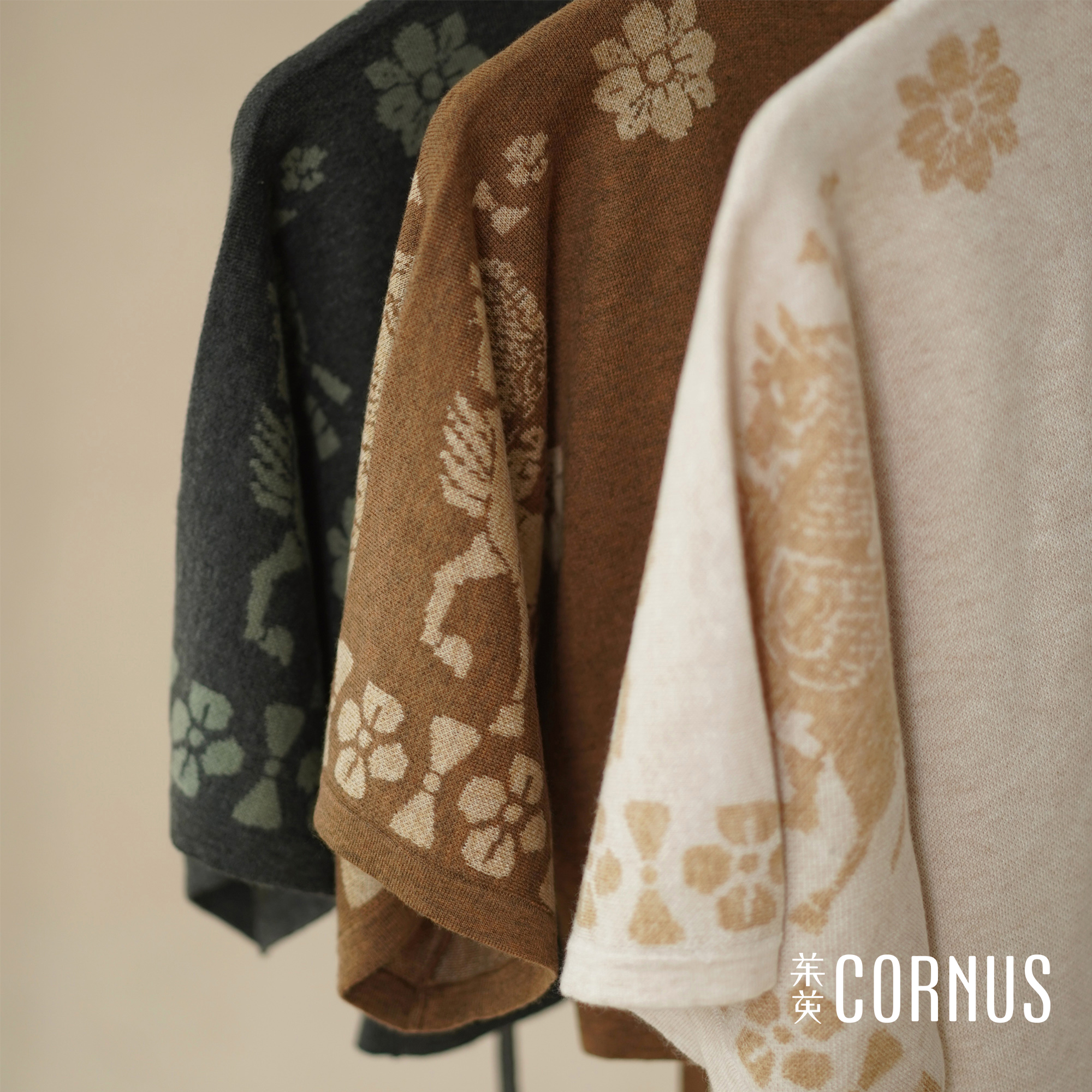 茱萸CORNUS 唐风翼马纹针织背子 汉服女装秋冬毛衣国风中式上衣