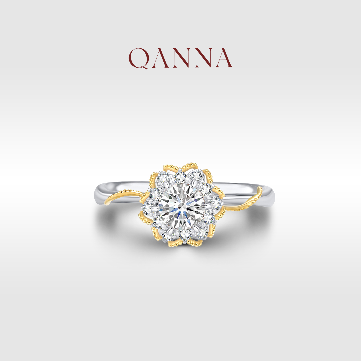 QANNA【1克拉主钻】【青藤】18K金时尚经典双色钻石戒指AY