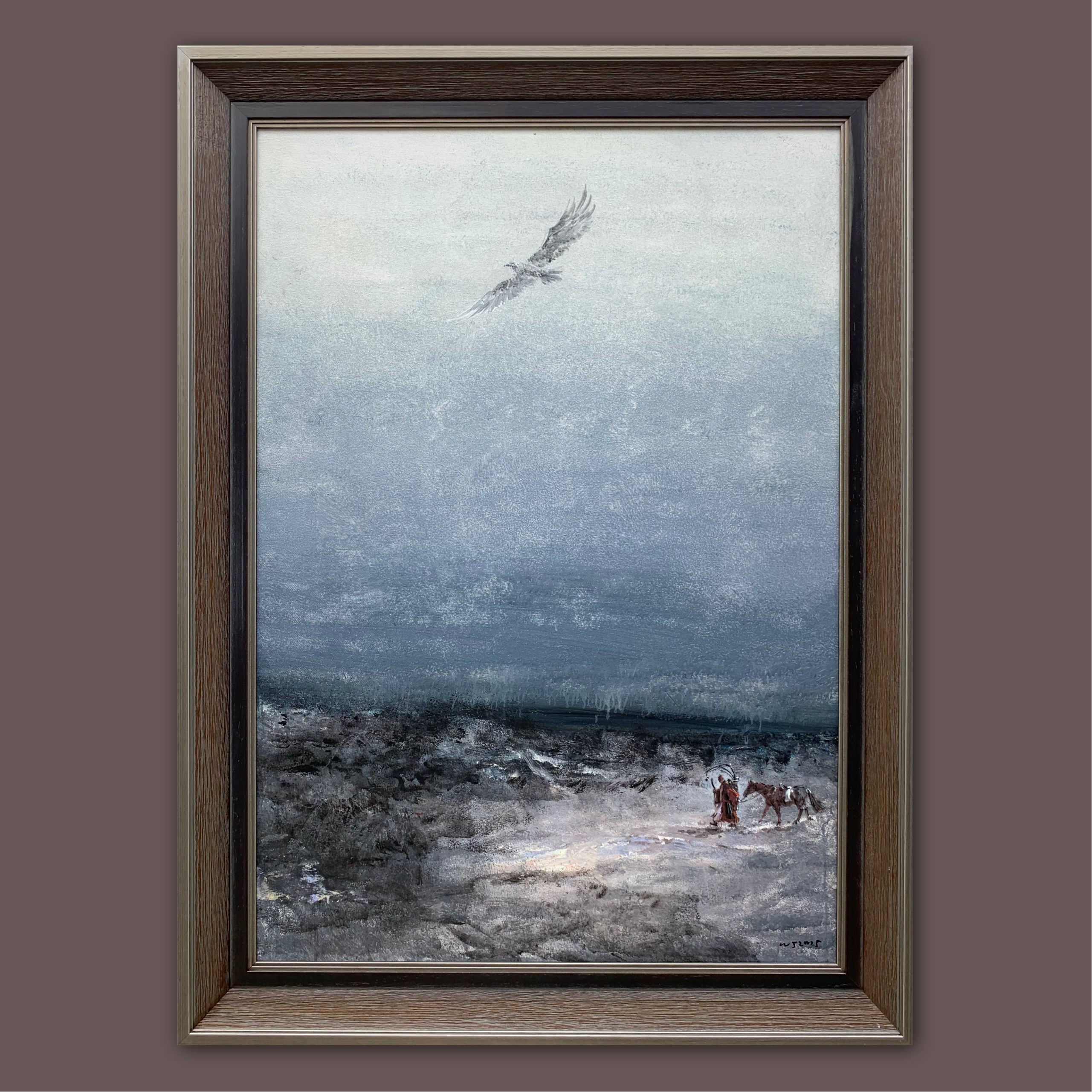 艺弘羽艺术 原创《漠上鹰途》油画收藏 带框尺寸85-115cm