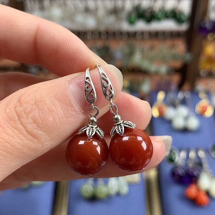 玛瑙/玉髓耳环银S925镶嵌12左右