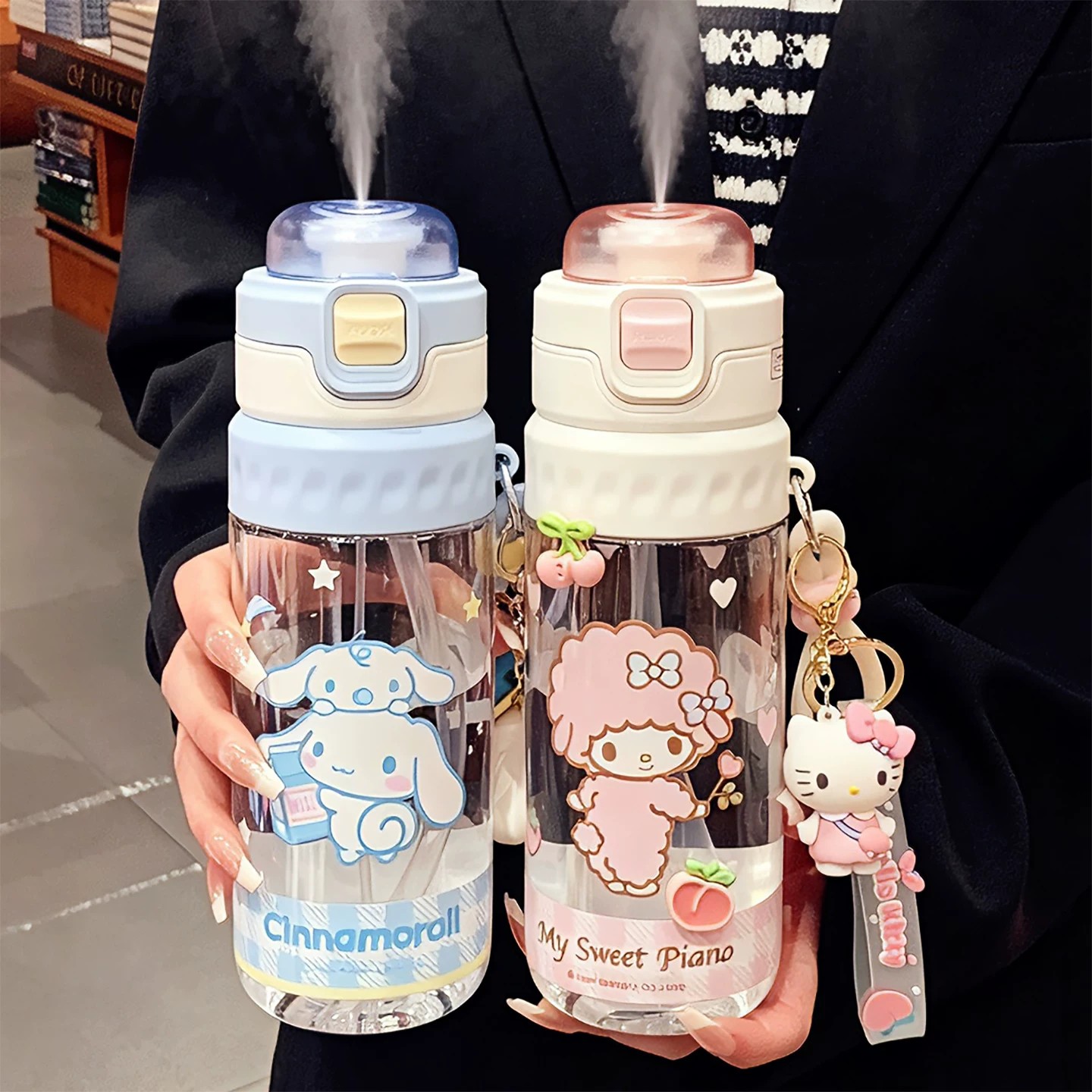 夏日水杯女生高颜值三丽鸥喷雾杯儿童学生上学便携大容量吸管杯子