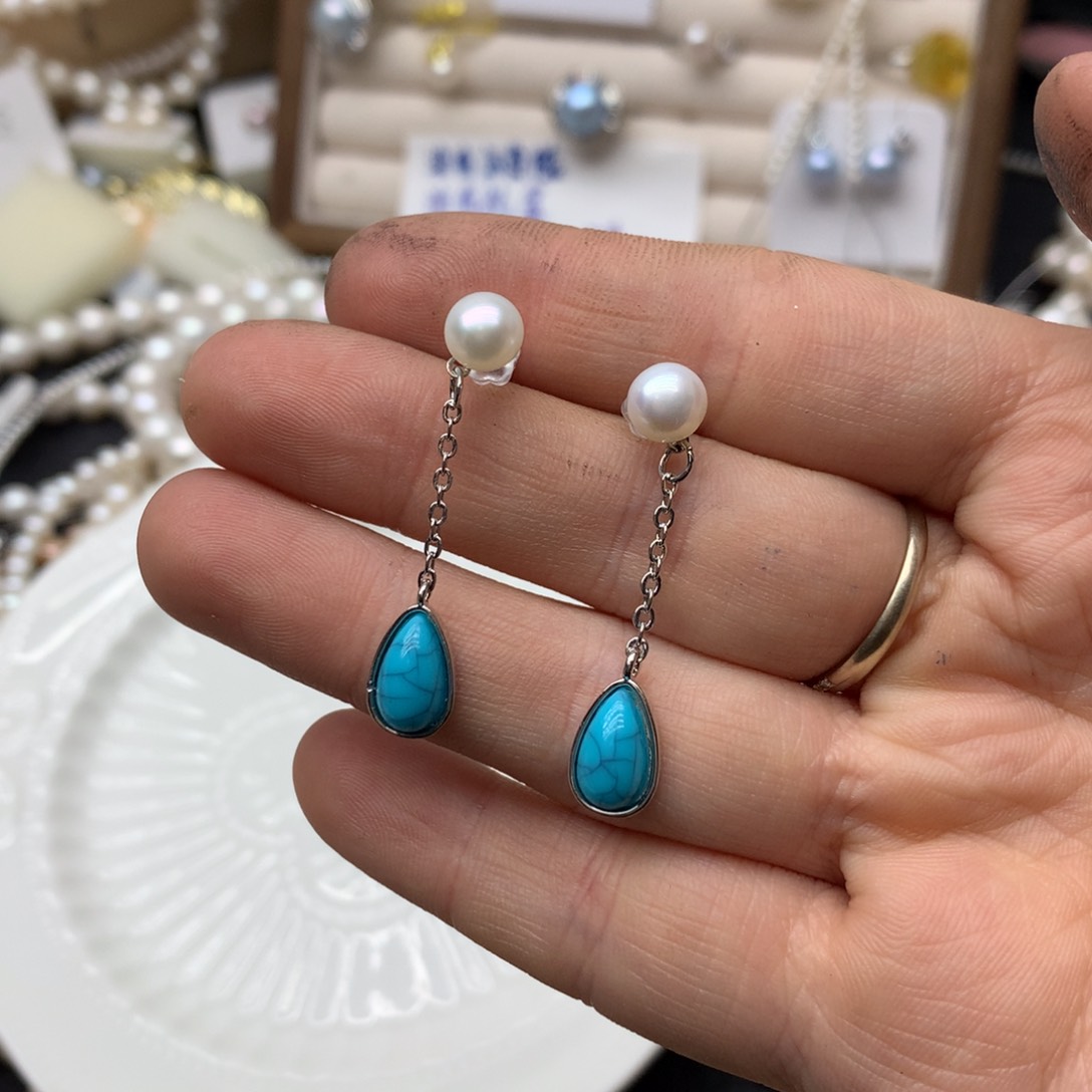 淡水珍珠6-7未镶嵌大风吹耳钉