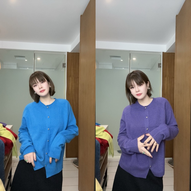 秋冬纯色宽松慵懒风圆领针织开衫(no退换)