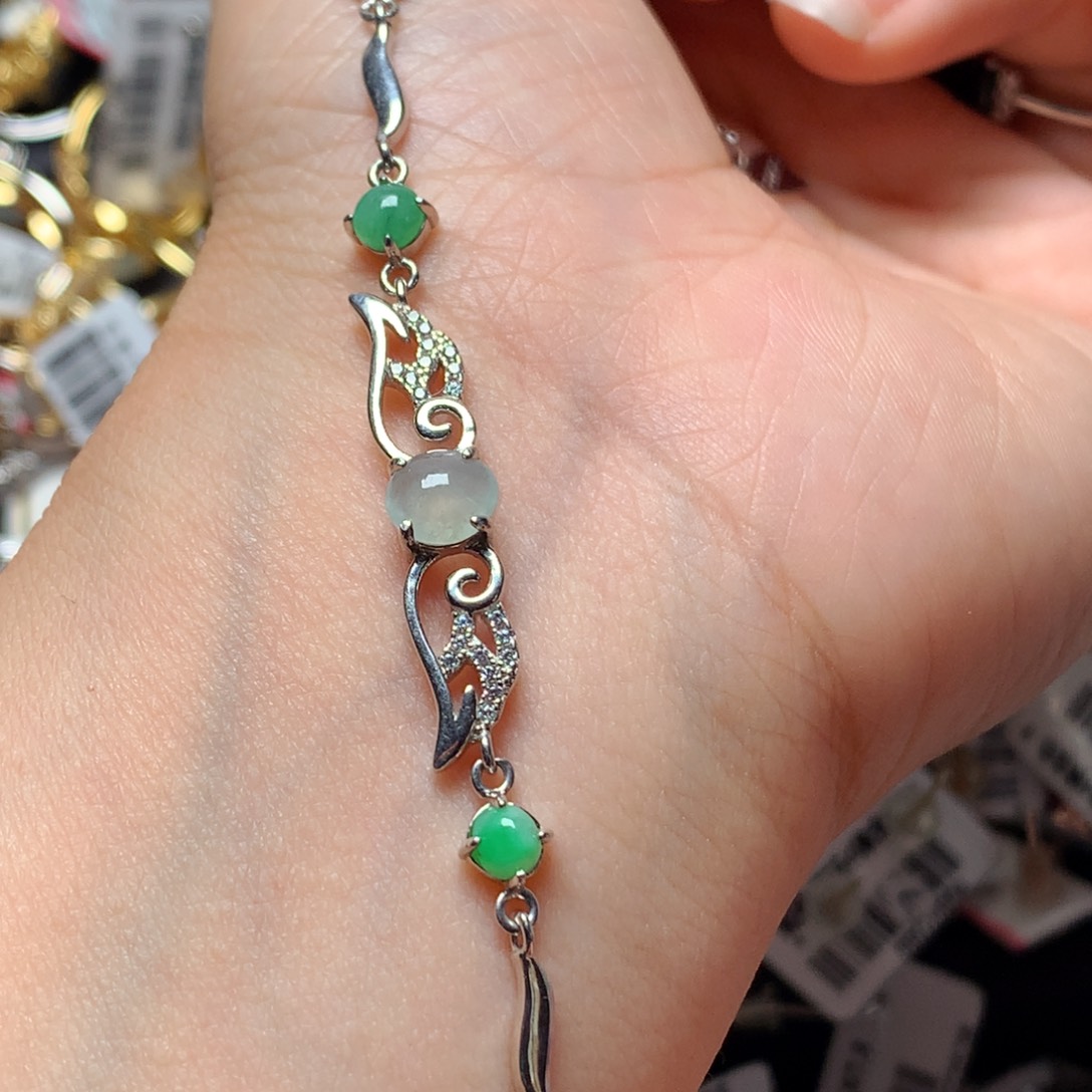 翡翠戒指银S925镶嵌天然翡翠手链