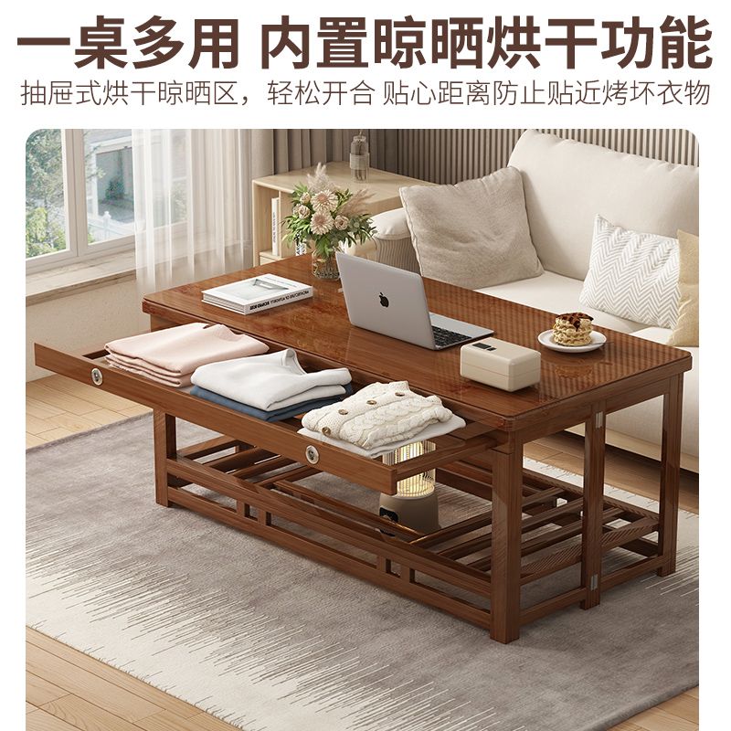 湖南烤火桌子家用长方形折叠简易客厅取暖桌冬季实木四方竹烤火架