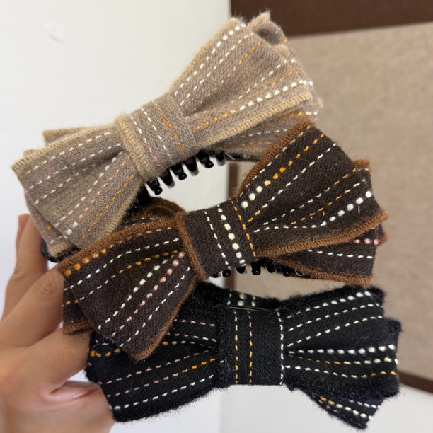 【条纹蝴蝶结香蕉夹】设计感后脑勺高马尾13公分密齿Z041