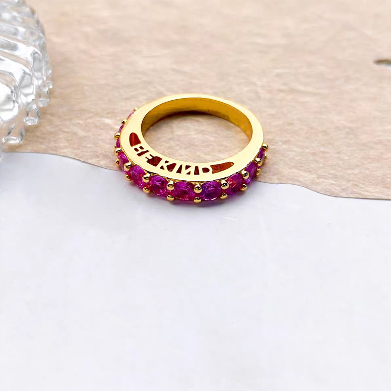 铜合金合成锆石戒指 高定气质火龙果泡泡渐变戒指轻奢高级感AAA