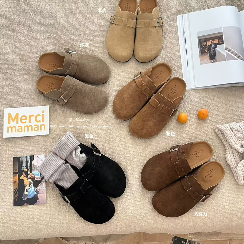 【RUYI】真皮舒适复古经典勃肯包头半拖鞋