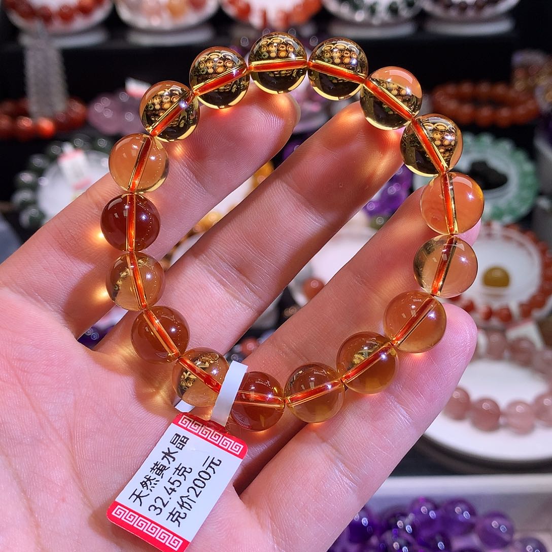 手链未镶嵌水晶巴西金红料黄水晶11+