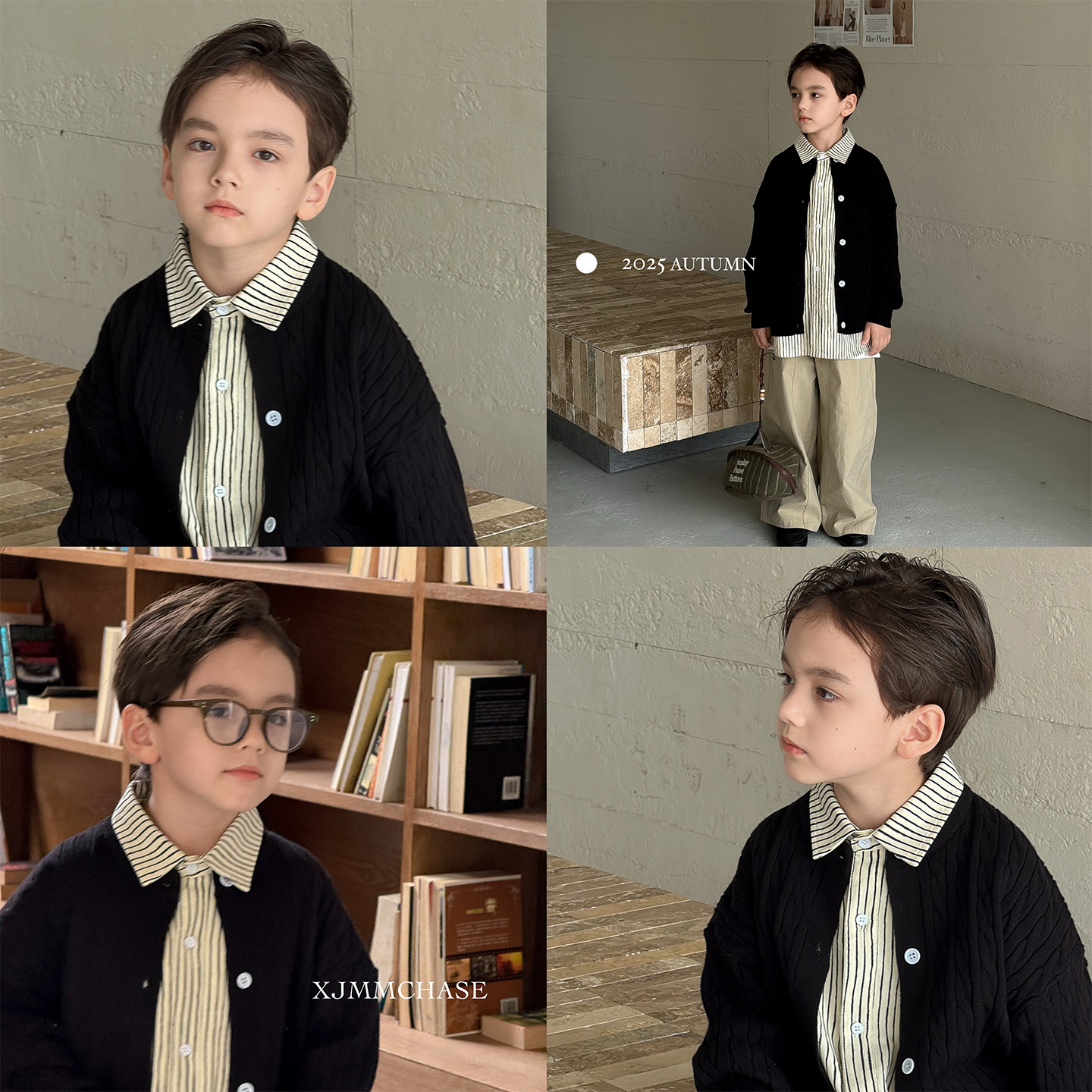 虾酱麻麻男童毛衣开衫秋季2025新款男孩上衣洋气黑色儿童针织外套