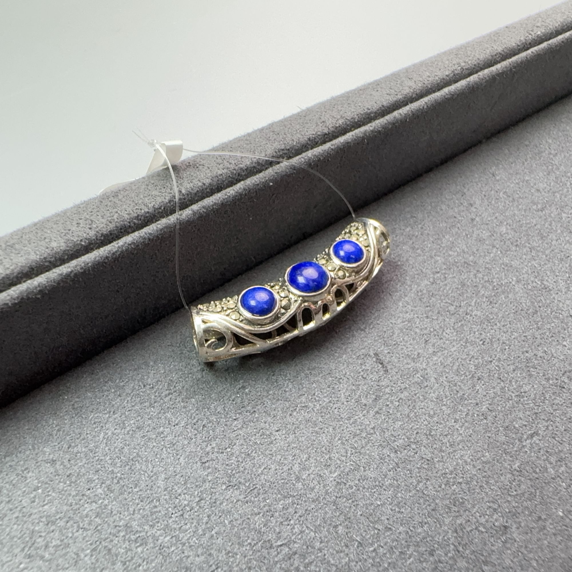 青金石月牙配件S925银