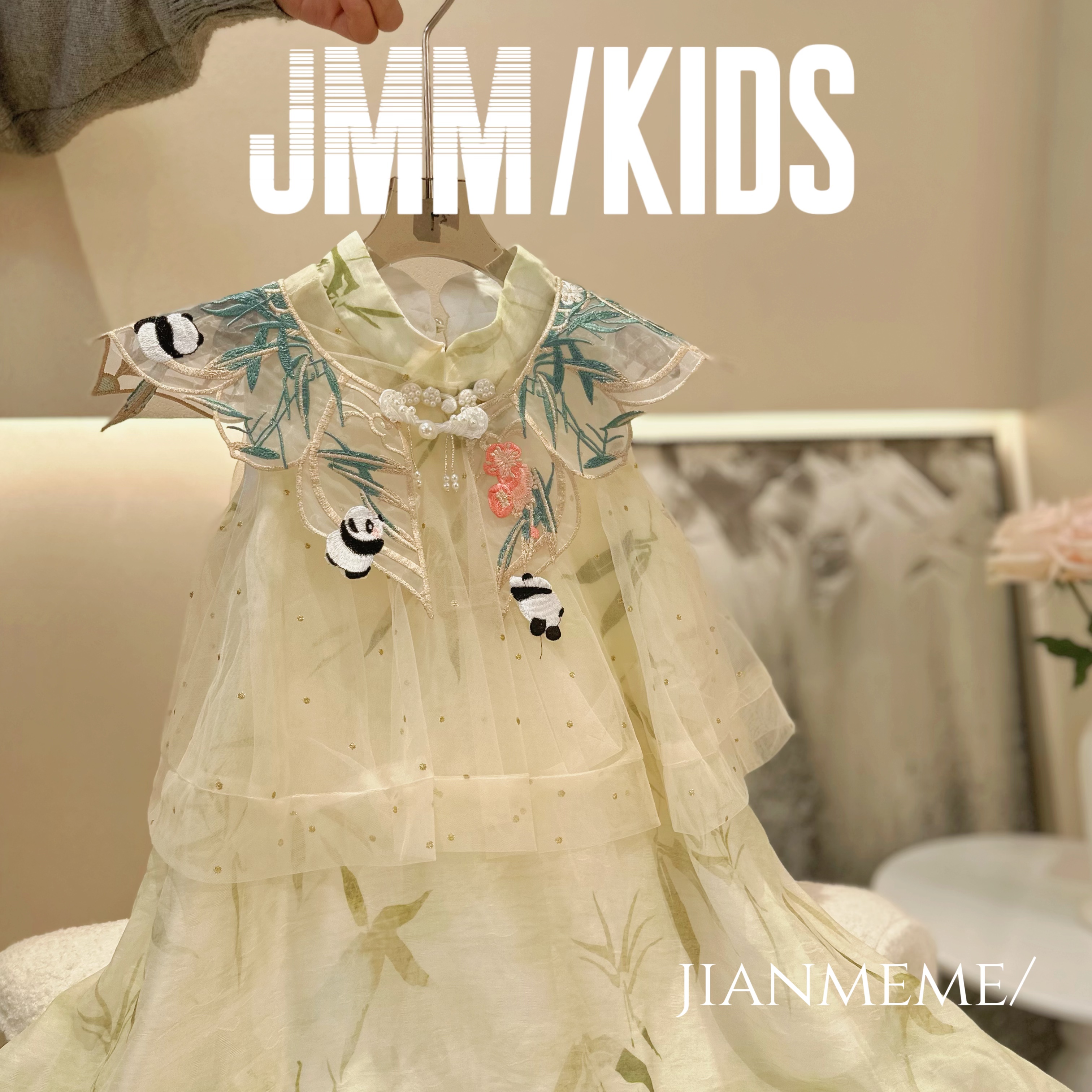 A135 新中式旗袍连衣裙国风熊猫汉服小女孩夏季裙子