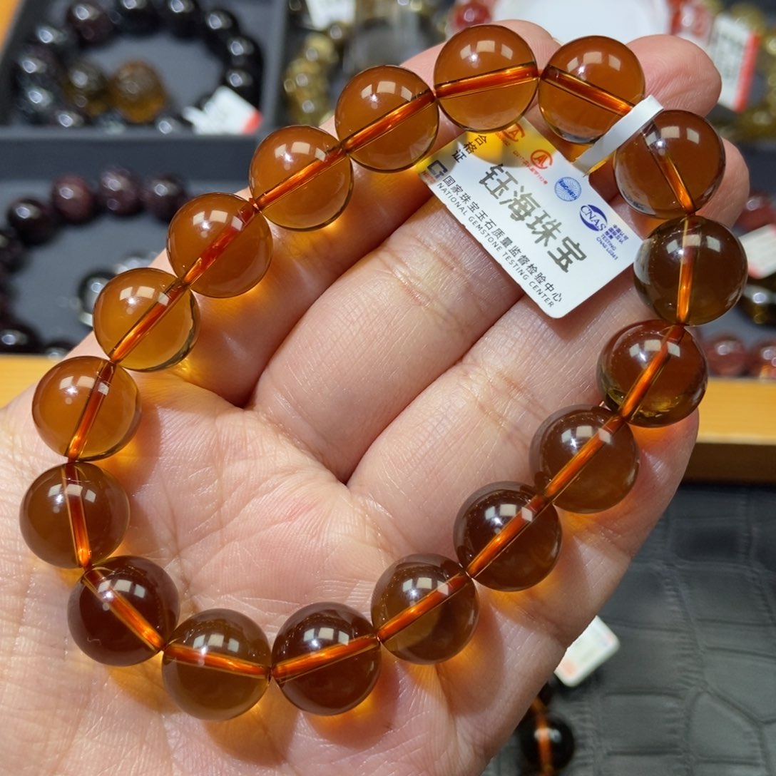 黄水晶手链12mm未镶嵌水晶