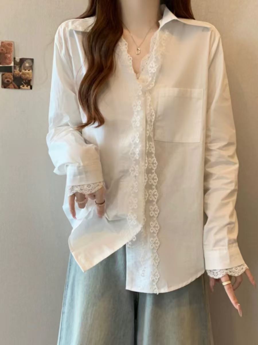 早秋新款超好看上衣纯色百搭打底衬衫