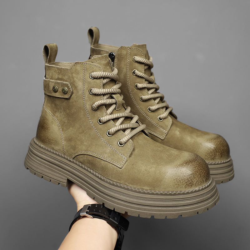 爆款男女侧拉链中帮厚底马丁靴工装靴秋季男士秋冬高帮真皮时尚靴