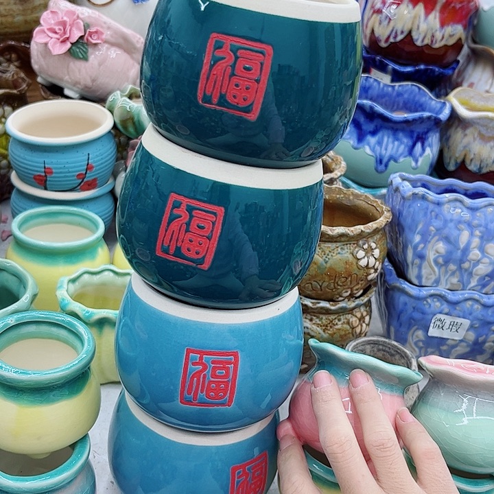 多肉绿植陶瓷花盆9.9包邮，有孔