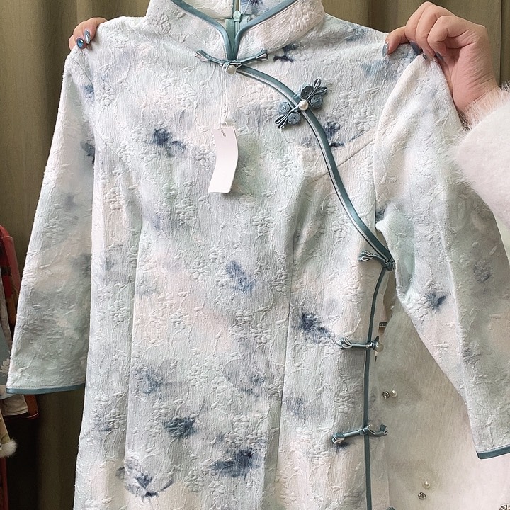 旗袍年轻款蓝色秋季款