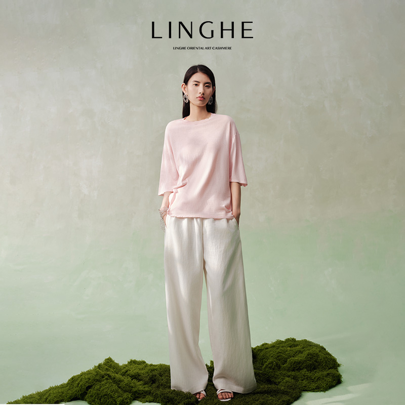 翎禾LINGHE-「怦然心动」松弛舒适慵懒风中袖圆领针织套头衫