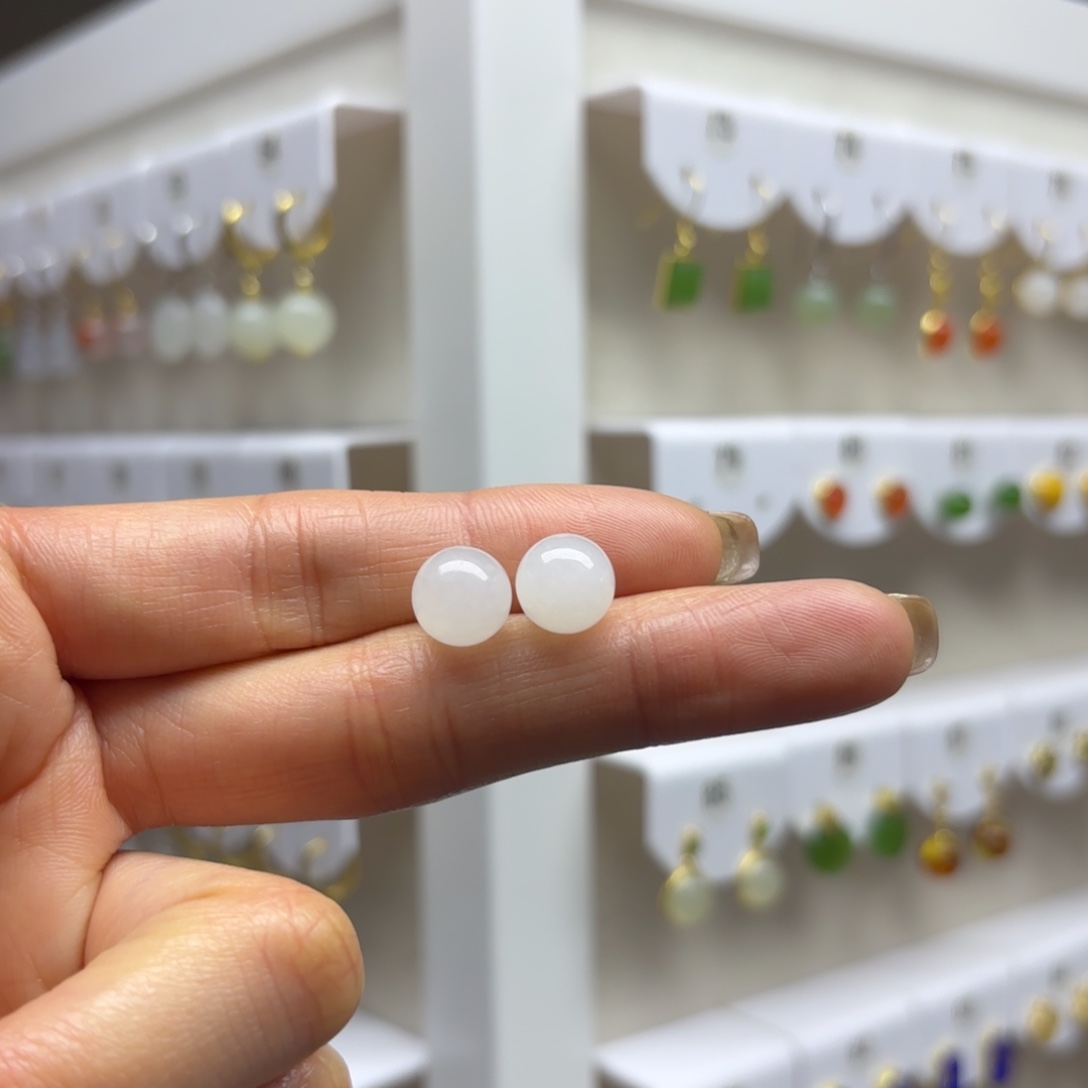 和田玉银S925镶嵌耳饰