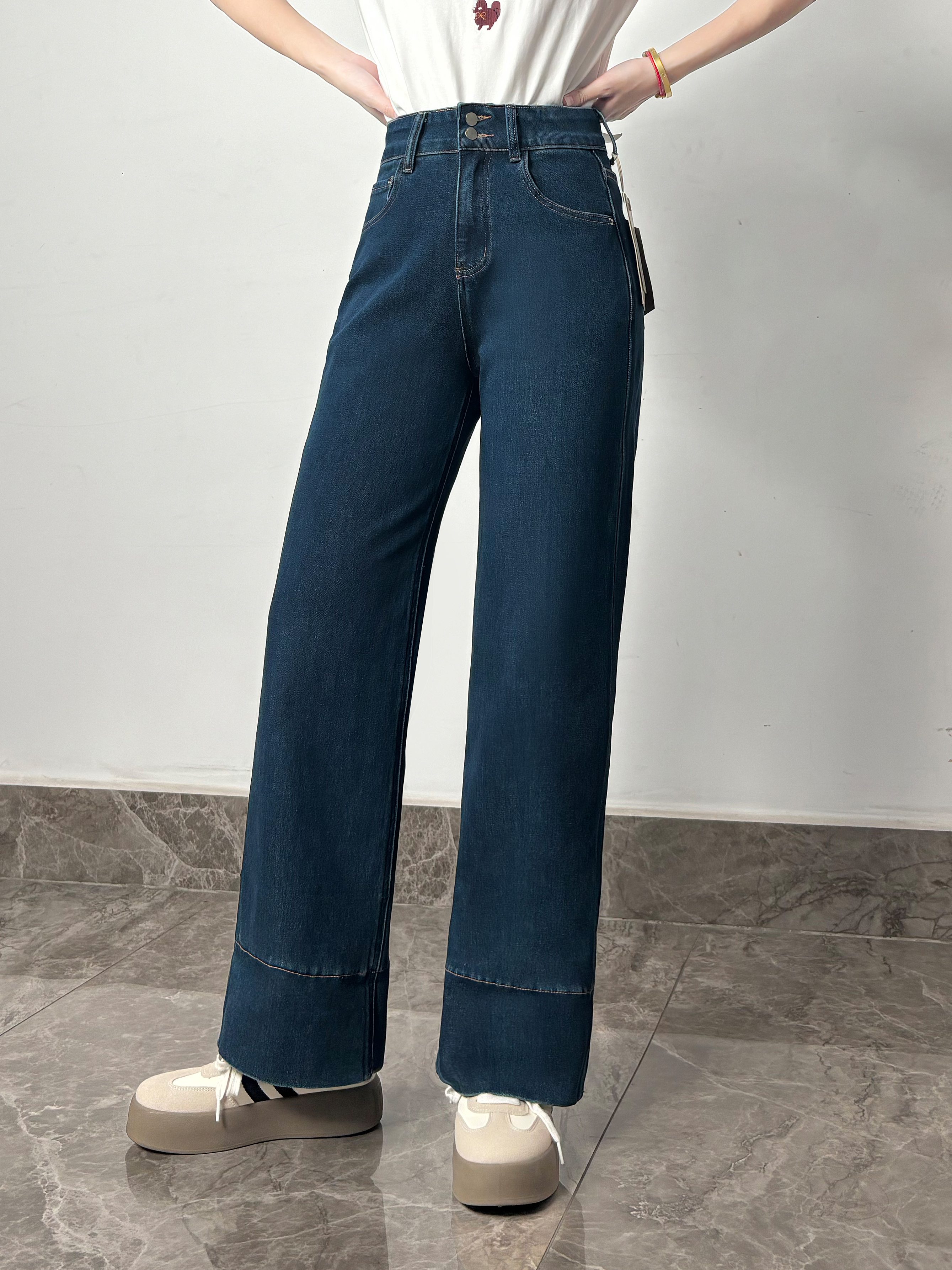 代花姐【288】96 MWMA百搭潮裤王早秋深蓝色显瘦阔腿四面弹~