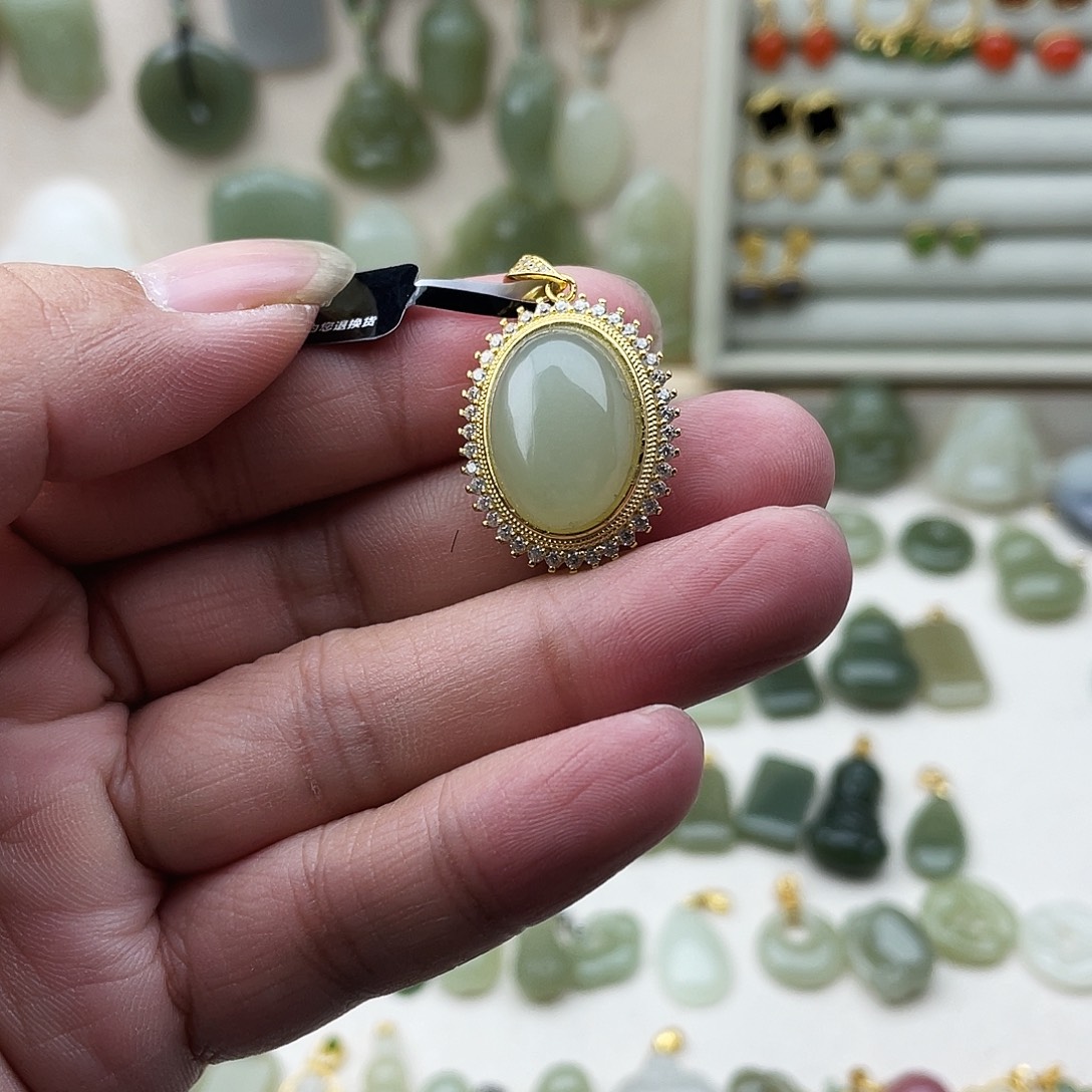 和田玉银S925镶嵌吊坠(不含链)