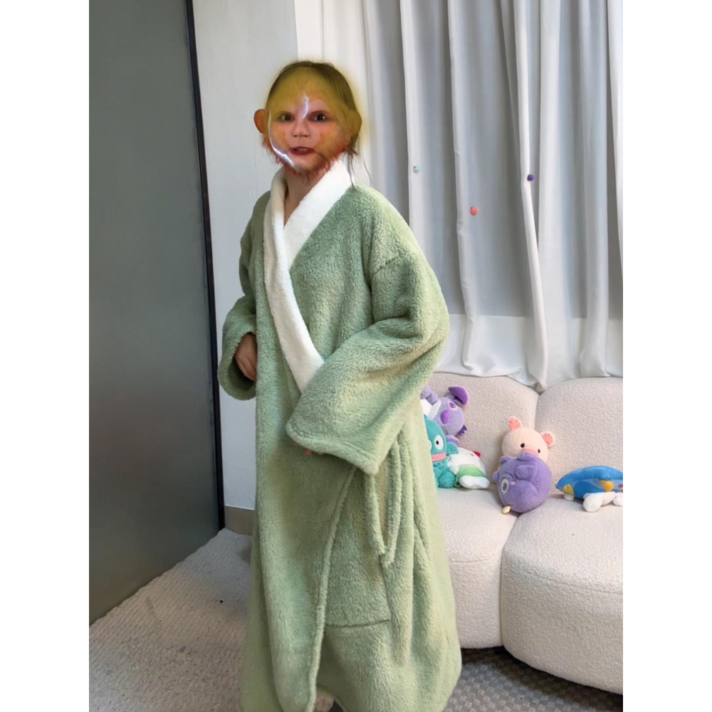 孙悟空同款珊瑚绒睡衣秋冬季猴哥睡袍加厚浴袍搞怪大圣长袍家居服