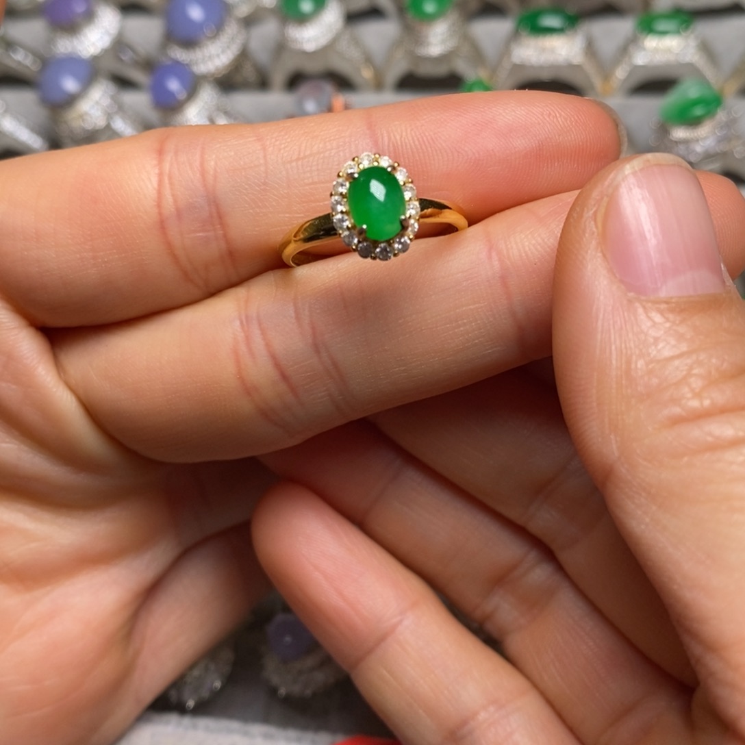 翡翠戒指银S925镶嵌戒指