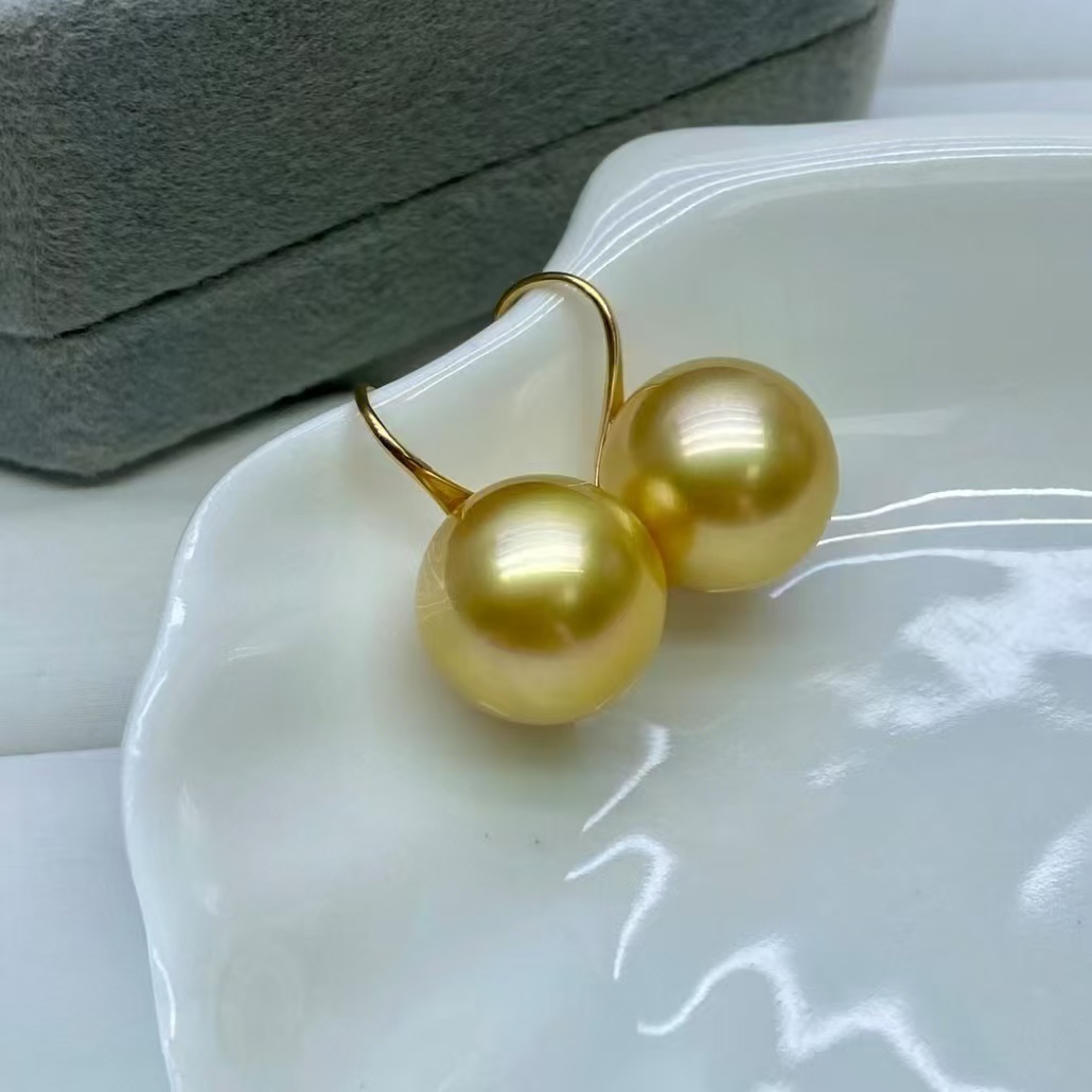 925银耳饰 【飛梵*匠造】11-12mm正圆极光浓金微暇金色高跟鞋8010