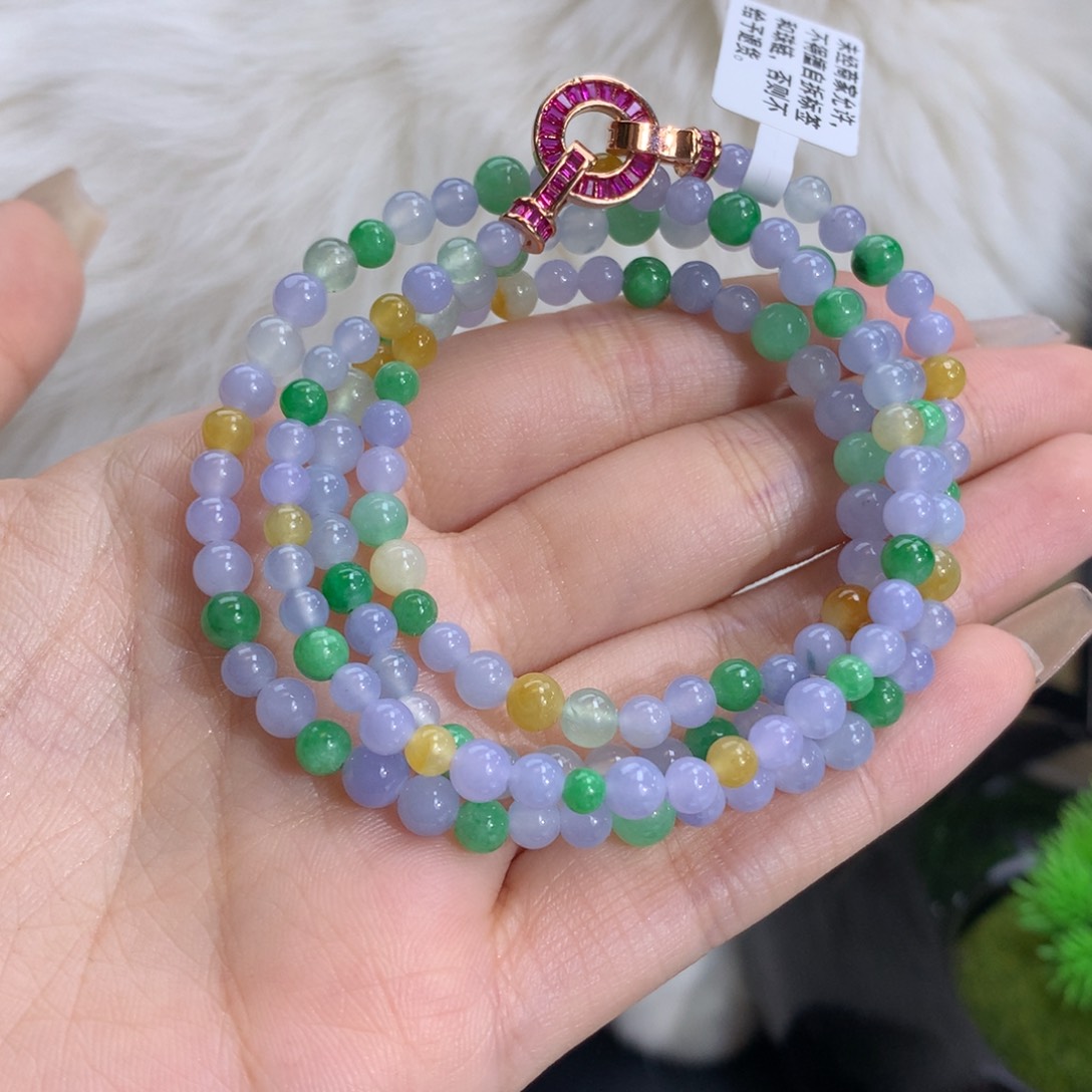 翡翠手链未镶嵌卡3.8-5.4冰润胶紫多宝